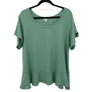 Caslon Womens Green Peplum Short Sleeve Scoop Neck Top Size 1X
